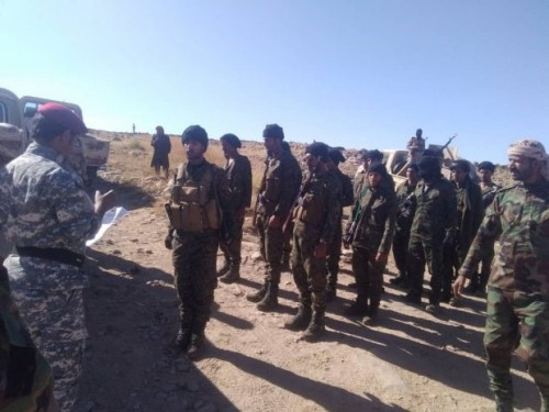 قائد اللواء 11صاعقة يتفقد القوة التابعة للواء في خطوط التماس بجبهة يافع