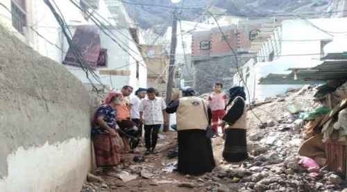 إغاثة انتقالي صيرة تنفذ حملة توعية من فيروس كورونا وترصد المنازل المتضررة من الأمطار