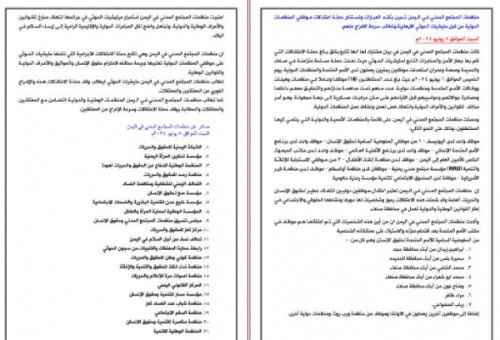 120 منظمة محلية ودولية تدين اختطاف الحوثيين لموظفين يعملون لدى الأمم المتحدة في اليمن