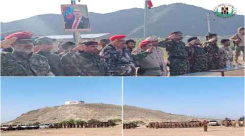 الحزام الأمني بأبين يقيم عرضًا عسكريًا وخطابيًا بمناسبة ذكرى ثورة 14 أكتوبر