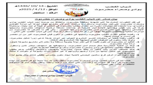 شباب الغضب بوادي حضرموت يعلنون موقفهم من لقاء الهضبة